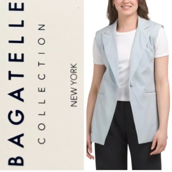 NWT Bagatelle Sleeveless Blazer Vest Light Blue Women's XL Longline - Picture 7 of 8